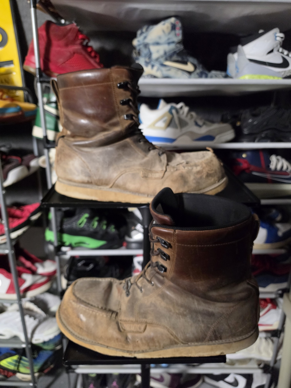 🔥 Men's Brunt Contractor Worn! Men 13 Brown Leather Work Boots Classic Lace-Up